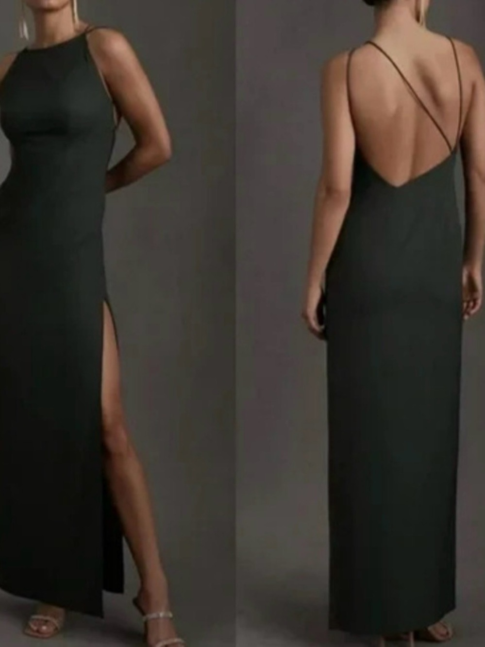 BHLDN Marta Crepe Dress with Side Slit Size 10 Forest Green High Neck Bridesmaid